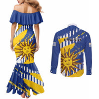 Personalized Uruguay 200th Independence Day Couples Matching Mermaid Dress and Long Sleeve Button Shirt Sol de Mayo Grunge Stylized - Wonder Print Shop