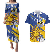 Personalized Uruguay 200th Independence Day Couples Matching Puletasi and Hawaiian Shirt Sol de Mayo Grunge Stylized - Wonder Print Shop
