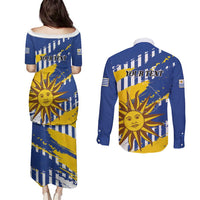 Personalized Uruguay 200th Independence Day Couples Matching Puletasi and Long Sleeve Button Shirt Sol de Mayo Grunge Stylized - Wonder Print Shop