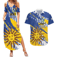 Personalized Uruguay 200th Independence Day Couples Matching Summer Maxi Dress and Hawaiian Shirt Sol de Mayo Grunge Stylized - Wonder Print Shop