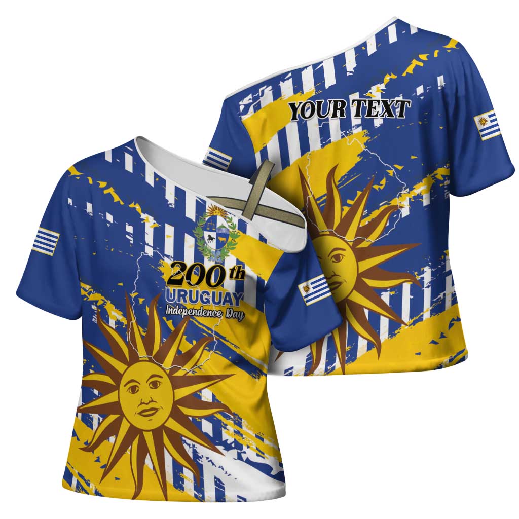 Personalized Uruguay 200th Independence Day Cross Shoulder Shirt Sol de Mayo Grunge Stylized - Wonder Print Shop