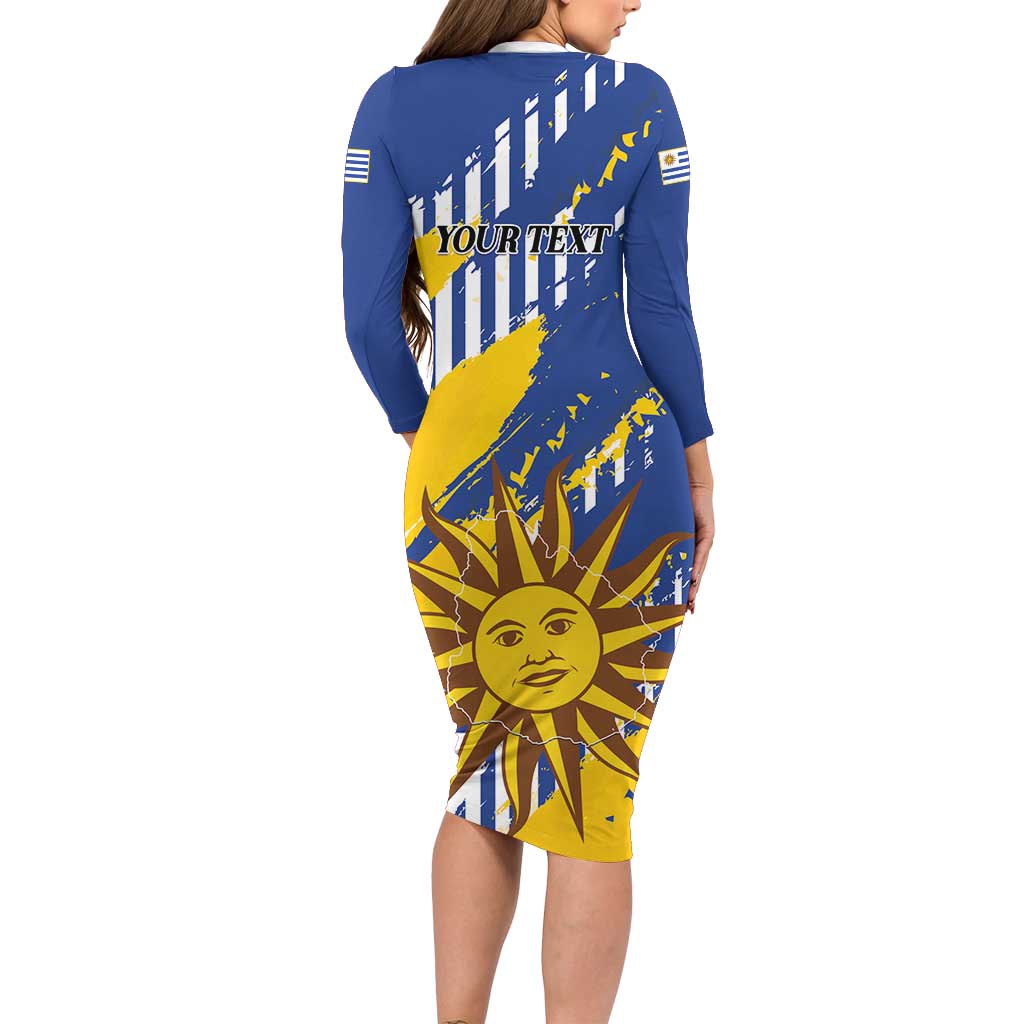 Personalized Uruguay 200th Independence Day Family Matching Long Sleeve Bodycon Dress and Hawaiian Shirt Sol de Mayo Grunge Stylized - Wonder Print Shop