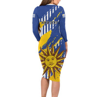 Personalized Uruguay 200th Independence Day Family Matching Long Sleeve Bodycon Dress and Hawaiian Shirt Sol de Mayo Grunge Stylized - Wonder Print Shop