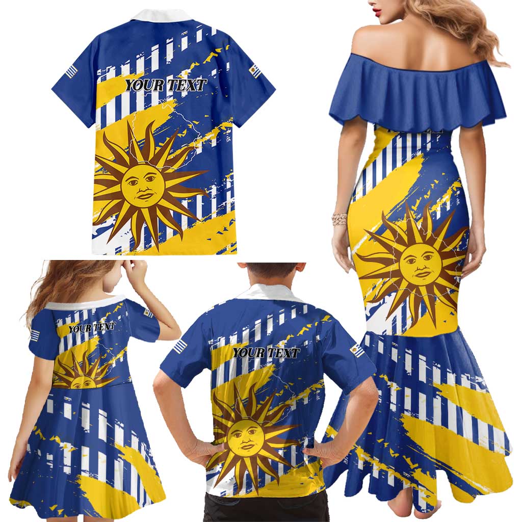 Personalized Uruguay 200th Independence Day Family Matching Mermaid Dress and Hawaiian Shirt Sol de Mayo Grunge Stylized - Wonder Print Shop