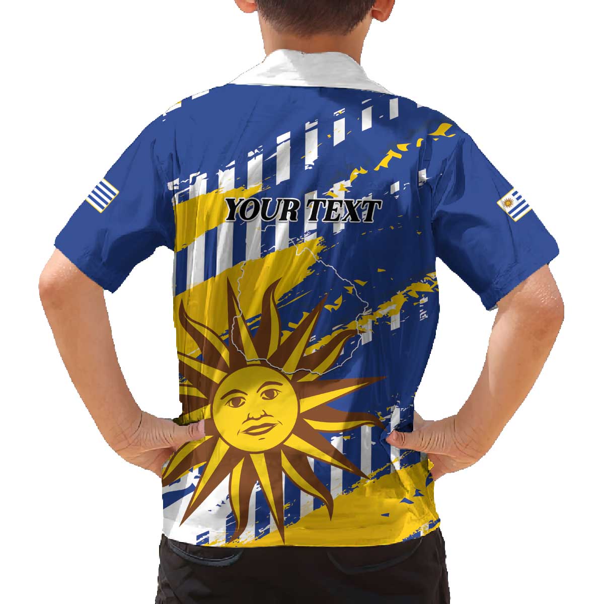 Personalized Uruguay 200th Independence Day Family Matching Off The Shoulder Long Sleeve Dress and Hawaiian Shirt Sol de Mayo Grunge Stylized - Wonder Print Shop