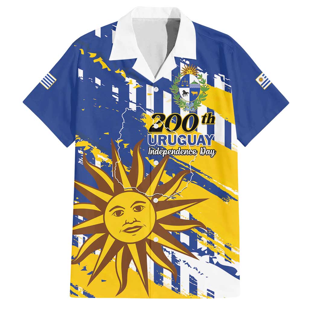 Personalized Uruguay 200th Independence Day Family Matching Off Shoulder Maxi Dress and Hawaiian Shirt Sol de Mayo Grunge Stylized - Wonder Print Shop