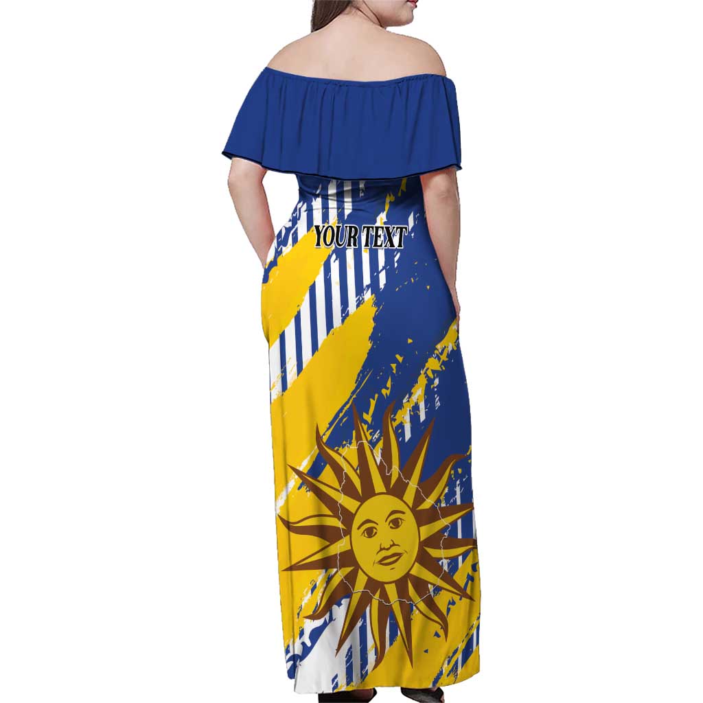Personalized Uruguay 200th Independence Day Family Matching Off Shoulder Maxi Dress and Hawaiian Shirt Sol de Mayo Grunge Stylized - Wonder Print Shop