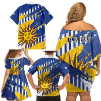 Personalized Uruguay 200th Independence Day Family Matching Off Shoulder Short Dress and Hawaiian Shirt Sol de Mayo Grunge Stylized - Wonder Print Shop