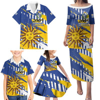 Personalized Uruguay 200th Independence Day Family Matching Puletasi and Hawaiian Shirt Sol de Mayo Grunge Stylized - Wonder Print Shop