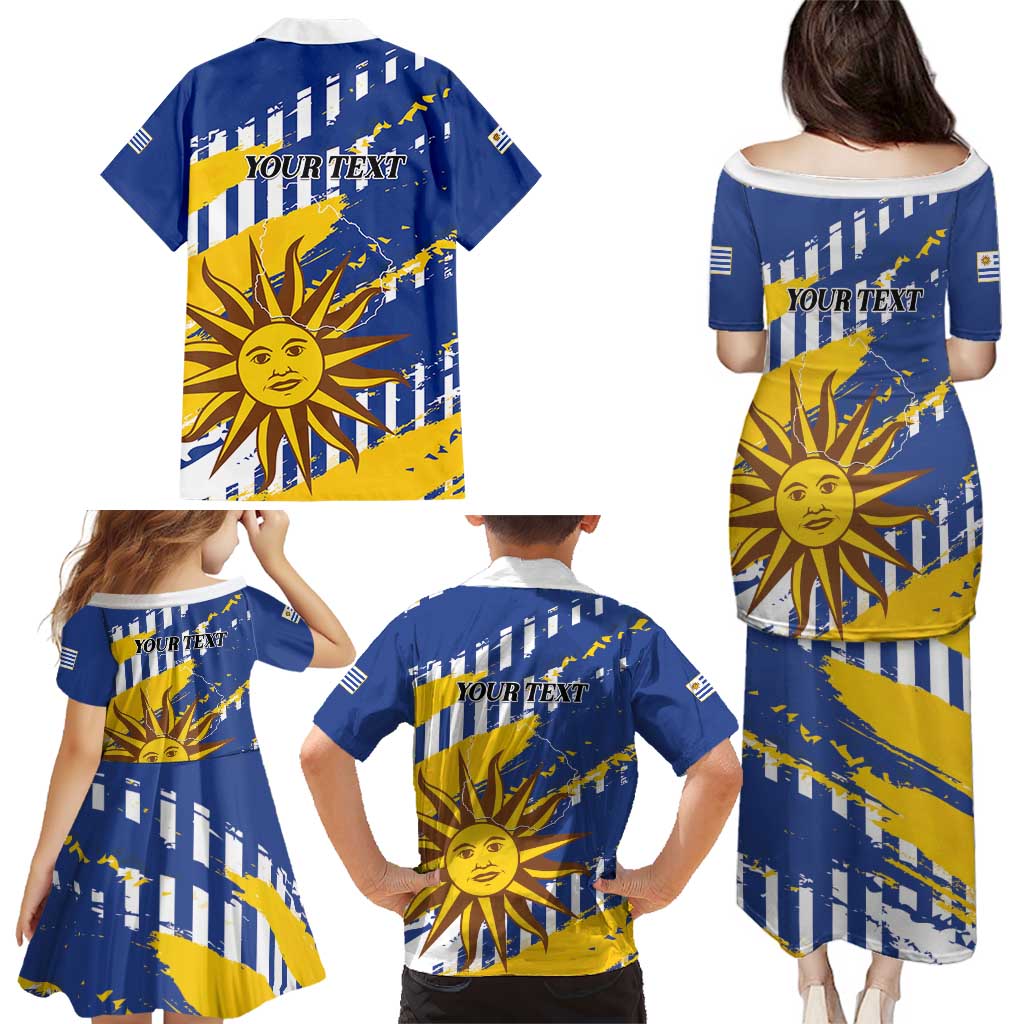 Personalized Uruguay 200th Independence Day Family Matching Puletasi and Hawaiian Shirt Sol de Mayo Grunge Stylized - Wonder Print Shop