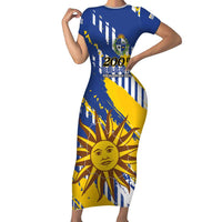 Personalized Uruguay 200th Independence Day Family Matching Short Sleeve Bodycon Dress and Hawaiian Shirt Sol de Mayo Grunge Stylized - Wonder Print Shop