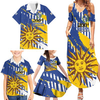 Personalized Uruguay 200th Independence Day Family Matching Summer Maxi Dress and Hawaiian Shirt Sol de Mayo Grunge Stylized - Wonder Print Shop