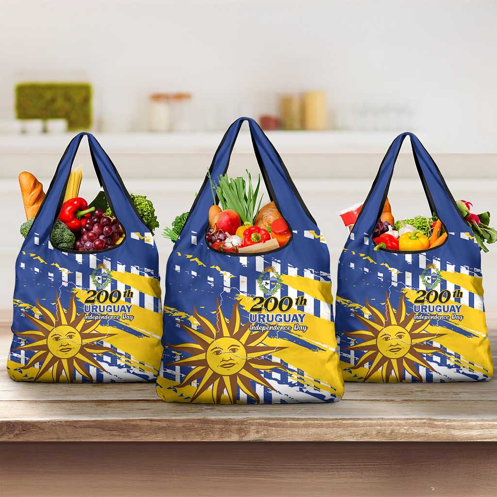 Uruguay 200th Independence Day Grocery Bag Sol de Mayo Grunge Stylized - Wonder Print Shop