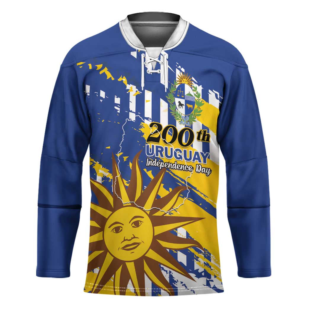 Personalized Uruguay 200th Independence Day Hockey Jersey Sol de Mayo Grunge Stylized - Wonder Print Shop