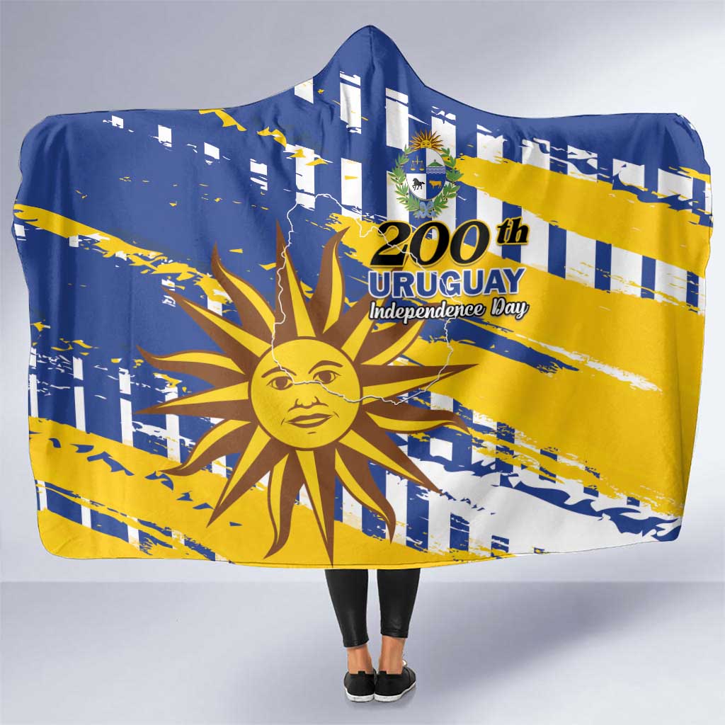 Uruguay 200th Independence Day Hooded Blanket Sol de Mayo Grunge Stylized - Wonder Print Shop