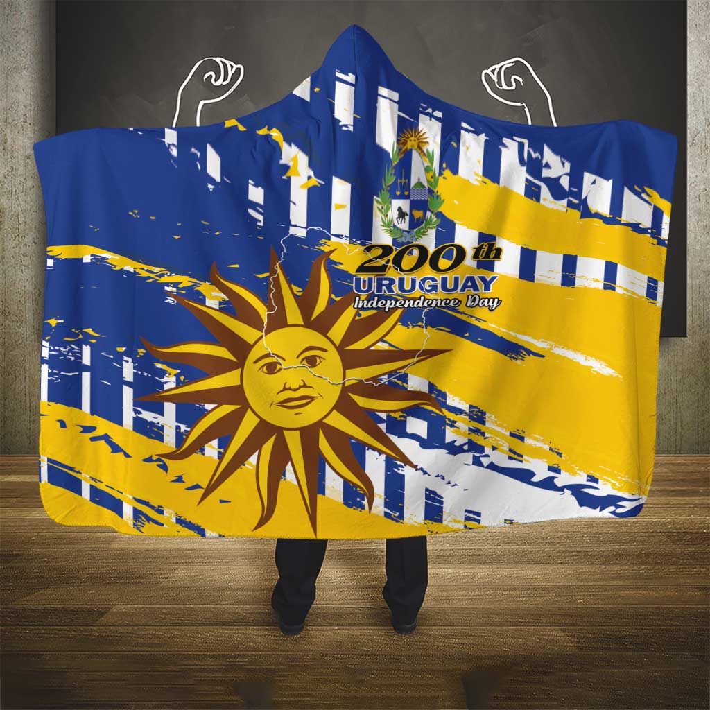 Uruguay 200th Independence Day Hooded Blanket Sol de Mayo Grunge Stylized - Wonder Print Shop
