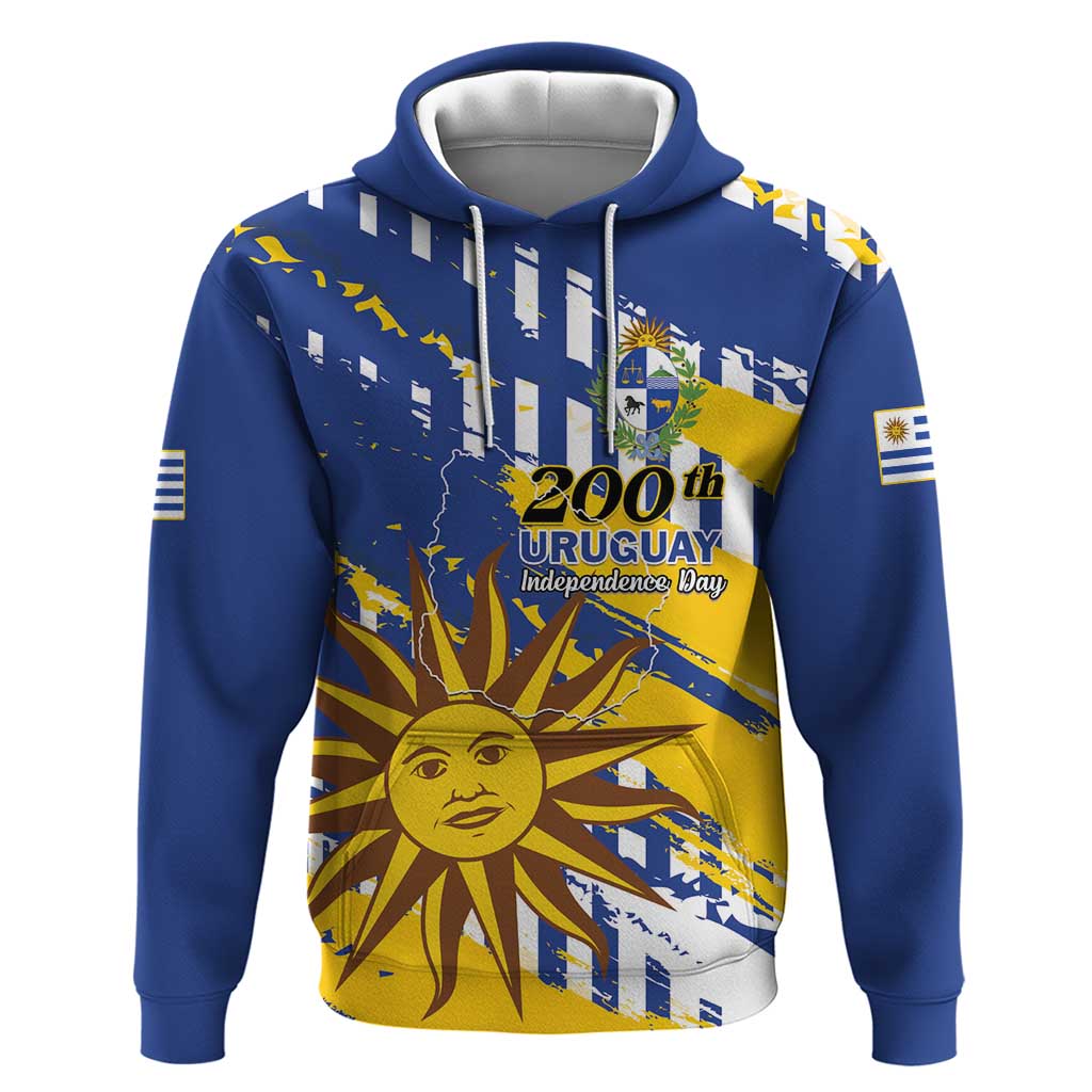 Personalized Uruguay 200th Independence Day Hoodie Sol de Mayo Grunge Stylized - Wonder Print Shop