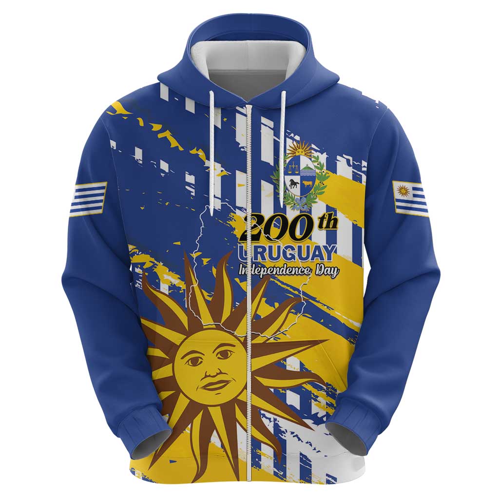 Personalized Uruguay 200th Independence Day Hoodie Sol de Mayo Grunge Stylized - Wonder Print Shop