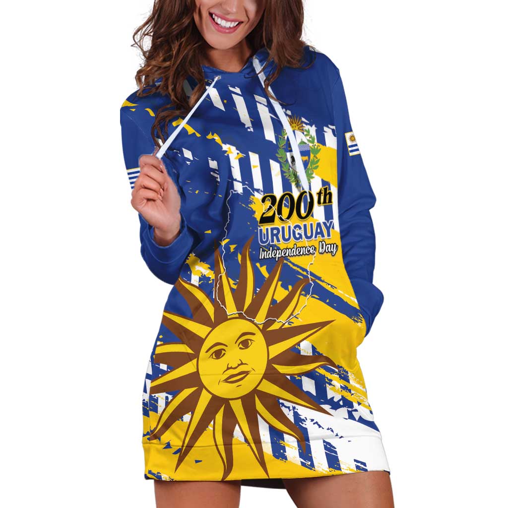 Personalized Uruguay 200th Independence Day Hoodie Dress Sol de Mayo Grunge Stylized - Wonder Print Shop