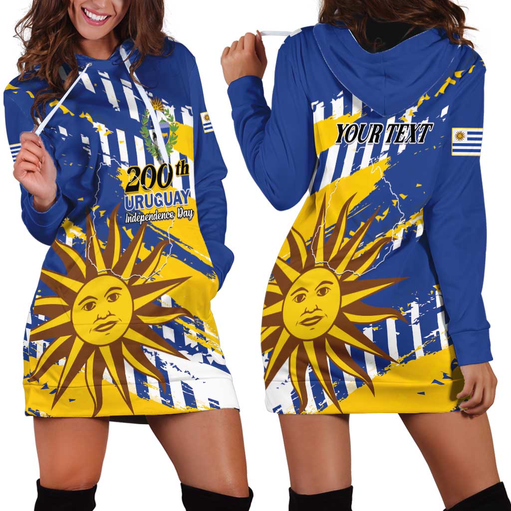 Personalized Uruguay 200th Independence Day Hoodie Dress Sol de Mayo Grunge Stylized - Wonder Print Shop