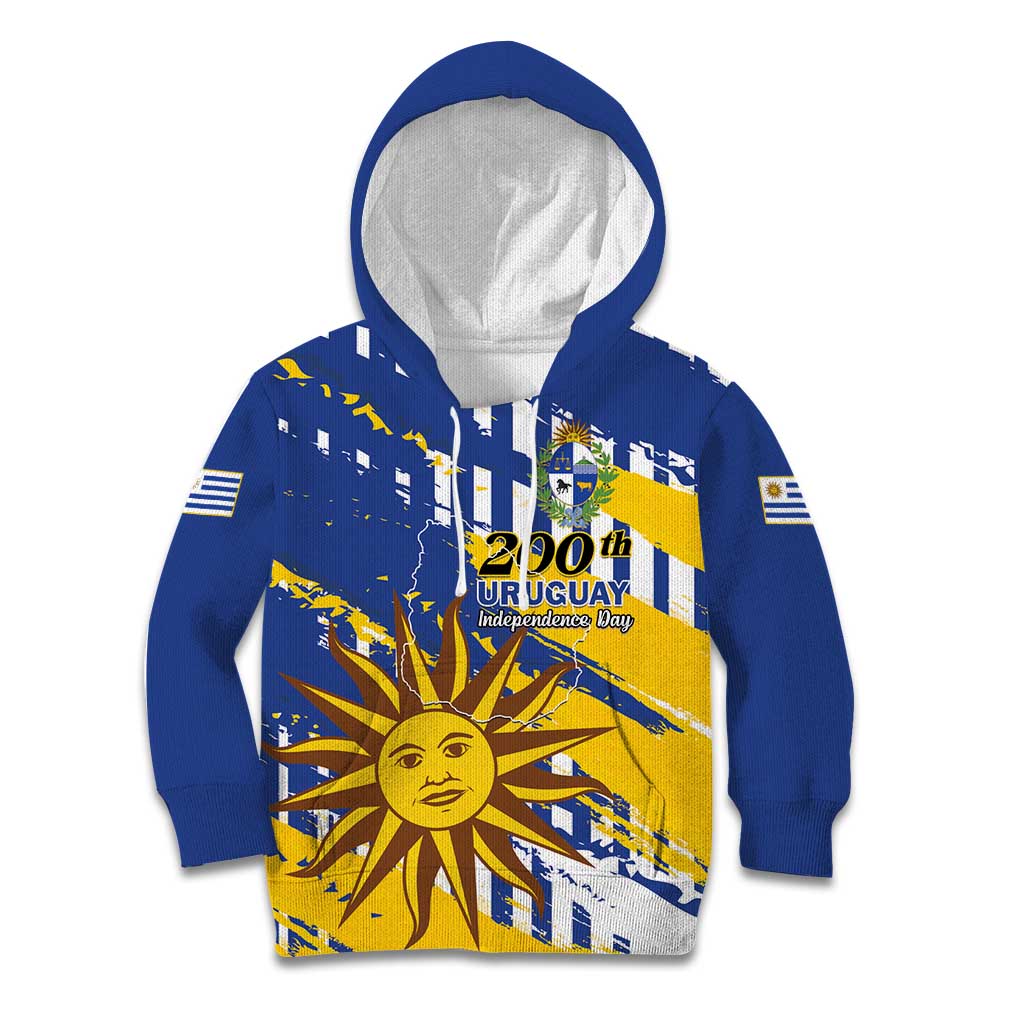 Personalized Uruguay 200th Independence Day Kid Hoodie Sol de Mayo Grunge Stylized - Wonder Print Shop