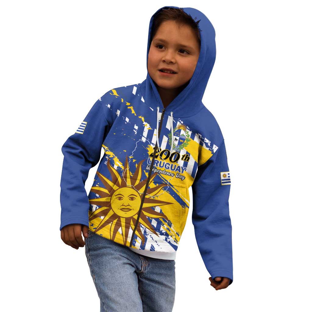 Personalized Uruguay 200th Independence Day Kid Hoodie Sol de Mayo Grunge Stylized - Wonder Print Shop