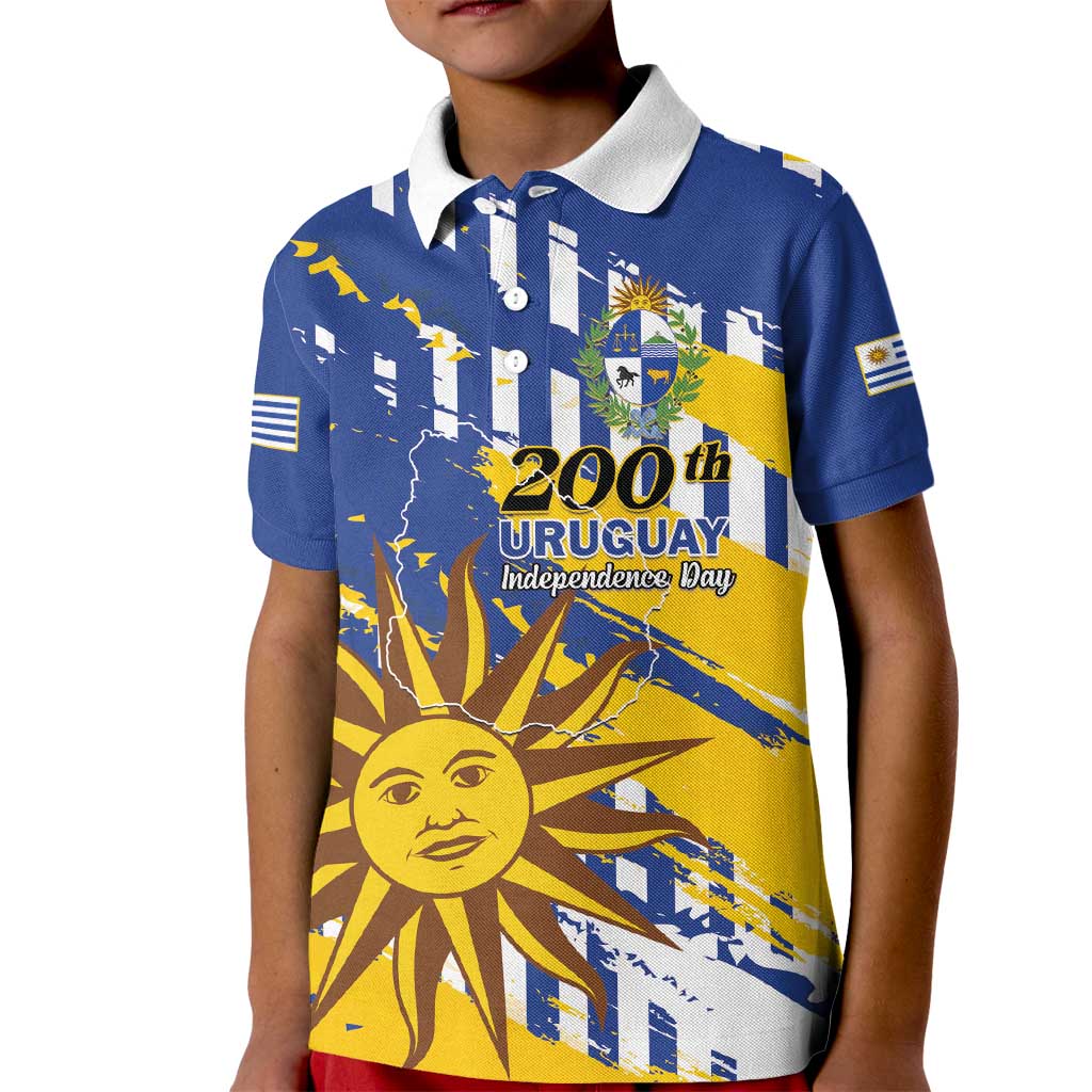 Personalized Uruguay 200th Independence Day Kid Polo Shirt Sol de Mayo Grunge Stylized - Wonder Print Shop