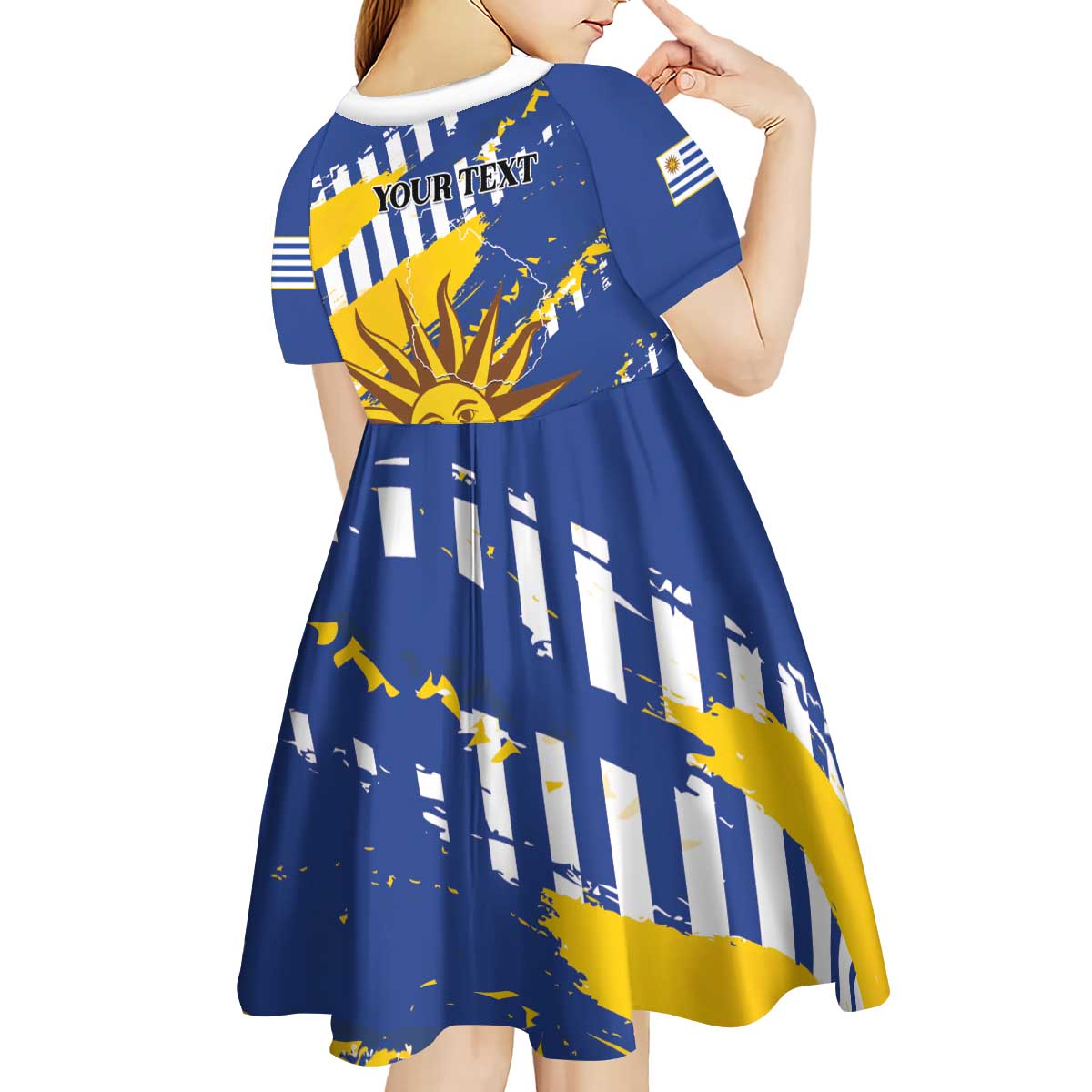 Personalized Uruguay 200th Independence Day Kid Short Sleeve Dress Sol de Mayo Grunge Stylized - Wonder Print Shop
