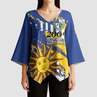 Personalized Uruguay 200th Independence Day Kimono Sleeve Blouse Sol de Mayo Grunge Stylized - Wonder Print Shop