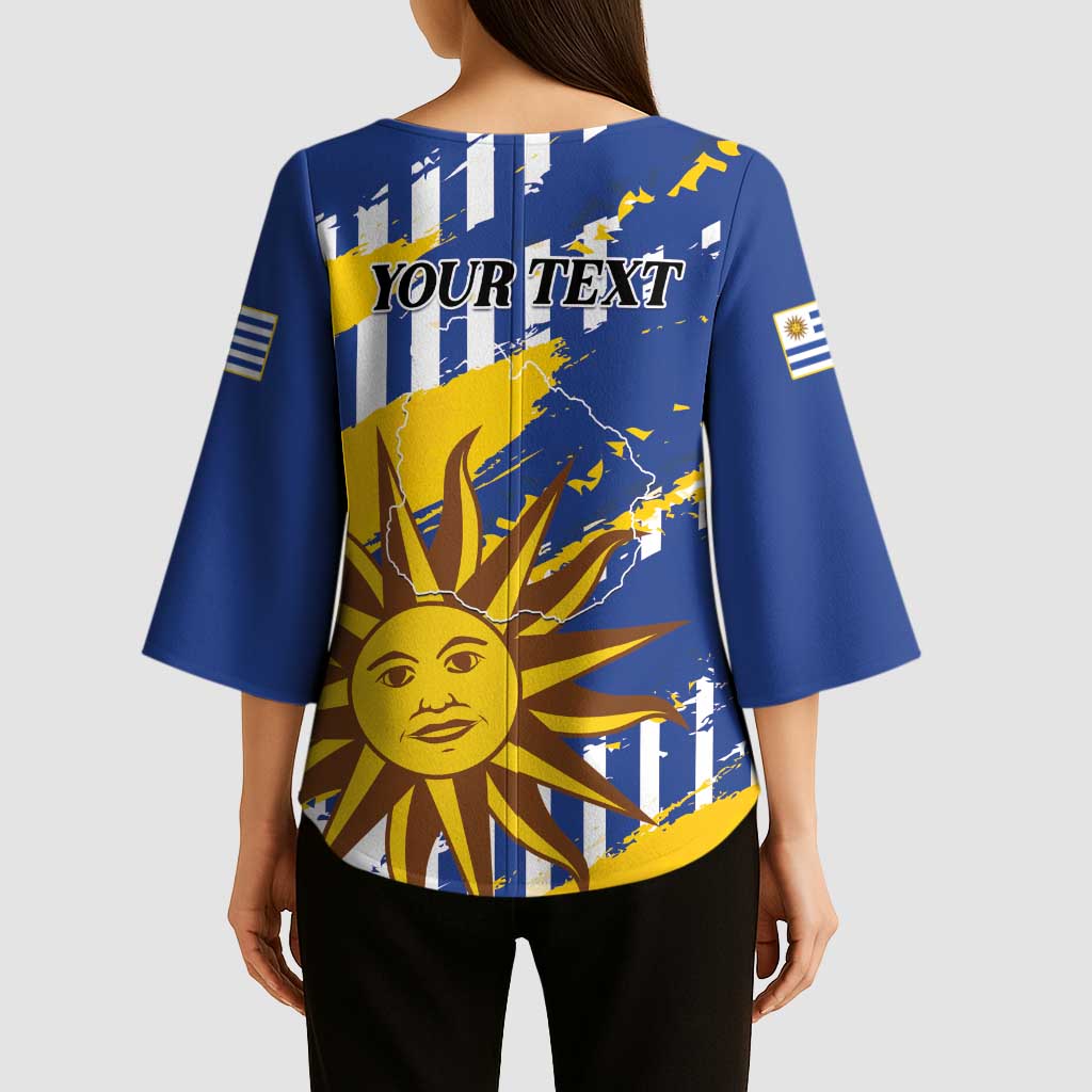 Personalized Uruguay 200th Independence Day Kimono Sleeve Blouse Sol de Mayo Grunge Stylized - Wonder Print Shop
