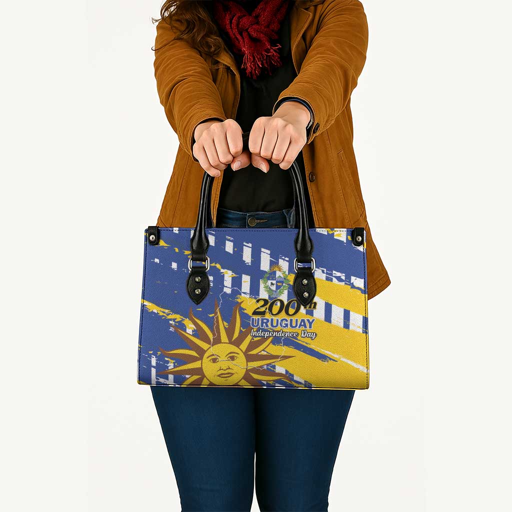 Uruguay 200th Independence Day Leather Bag Sol de Mayo Grunge Stylized - Wonder Print Shop