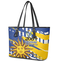 Uruguay 200th Independence Day Leather Tote Bag Sol de Mayo Grunge Stylized - Wonder Print Shop