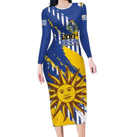 Personalized Uruguay 200th Independence Day Long Sleeve Bodycon Dress Sol de Mayo Grunge Stylized - Wonder Print Shop