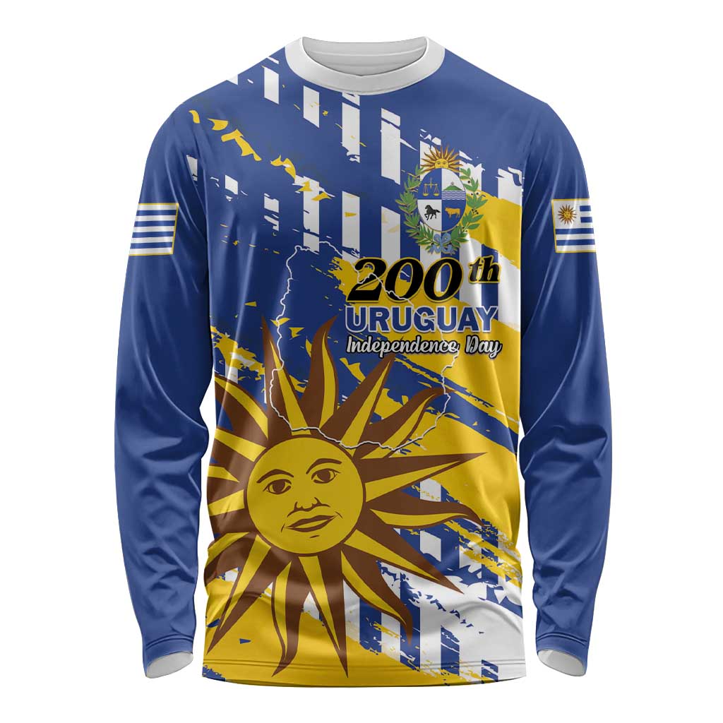 Personalized Uruguay 200th Independence Day Long Sleeve Shirt Sol de Mayo Grunge Stylized - Wonder Print Shop