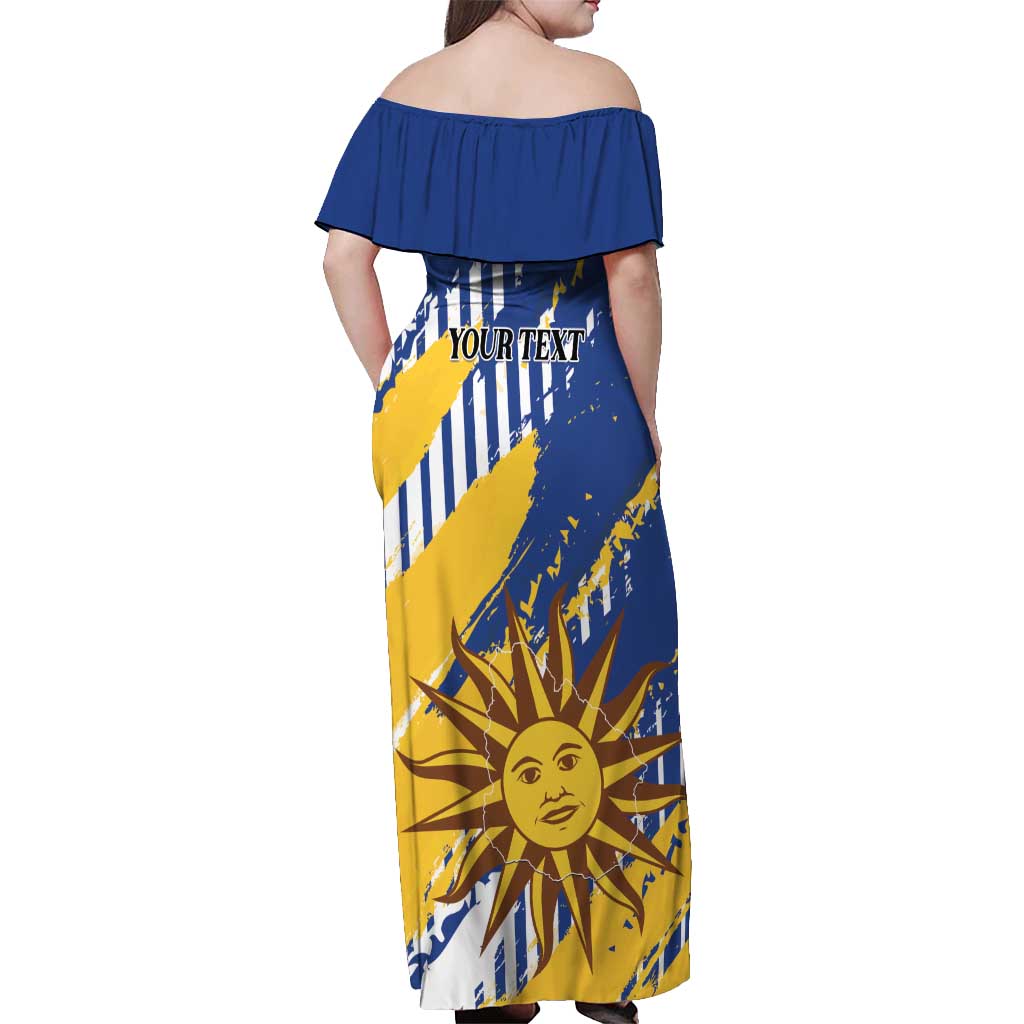 Personalized Uruguay 200th Independence Day Off Shoulder Maxi Dress Sol de Mayo Grunge Stylized - Wonder Print Shop