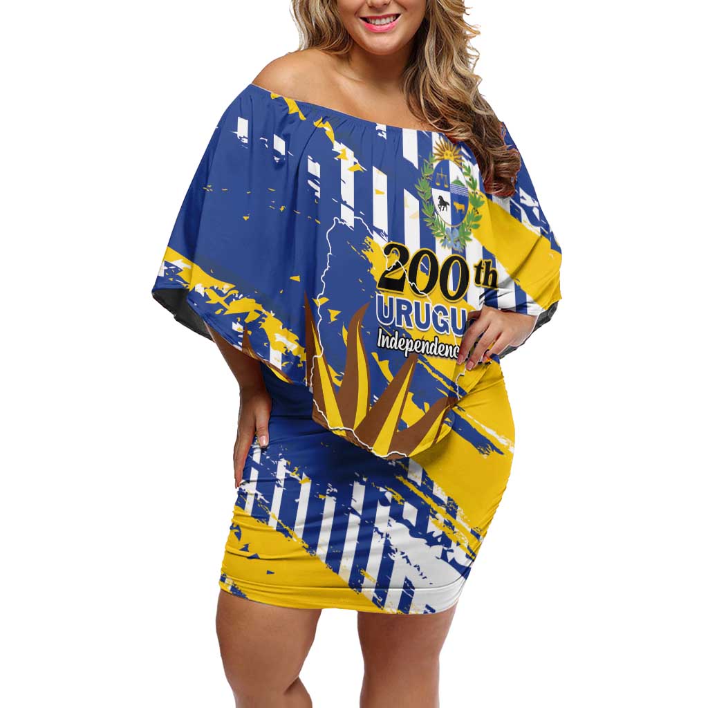 Personalized Uruguay 200th Independence Day Off Shoulder Short Dress Sol de Mayo Grunge Stylized - Wonder Print Shop