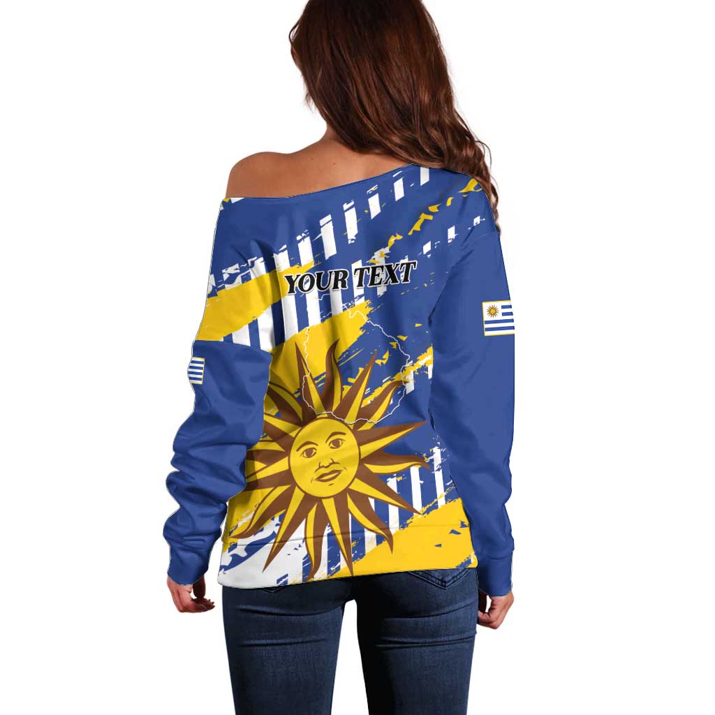 Personalized Uruguay 200th Independence Day Off Shoulder Sweater Sol de Mayo Grunge Stylized - Wonder Print Shop