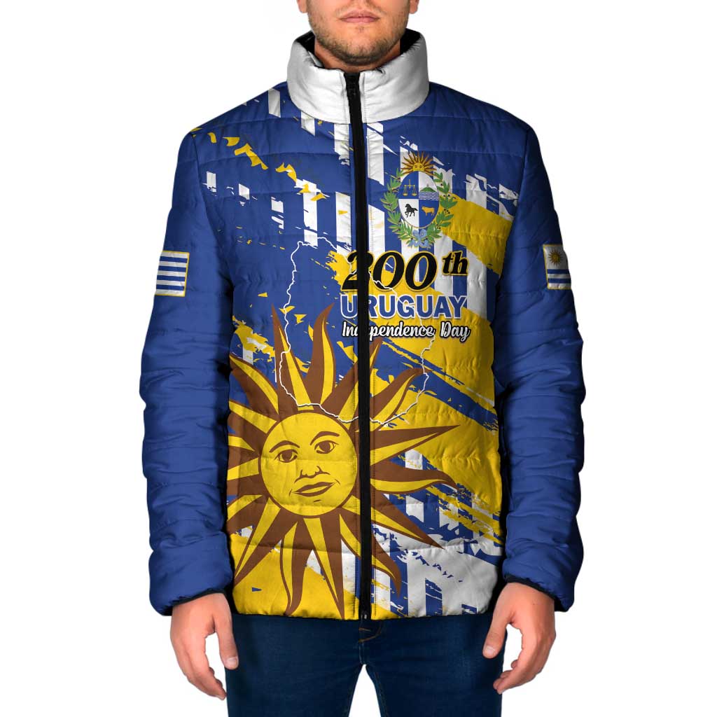 Personalized Uruguay 200th Independence Day Padded Jacket Sol de Mayo Grunge Stylized - Wonder Print Shop