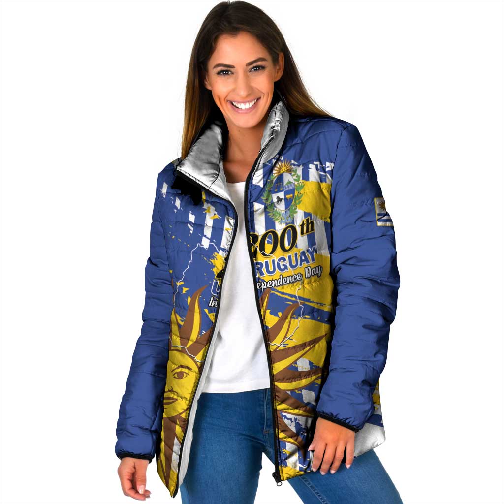 Personalized Uruguay 200th Independence Day Padded Jacket Sol de Mayo Grunge Stylized - Wonder Print Shop