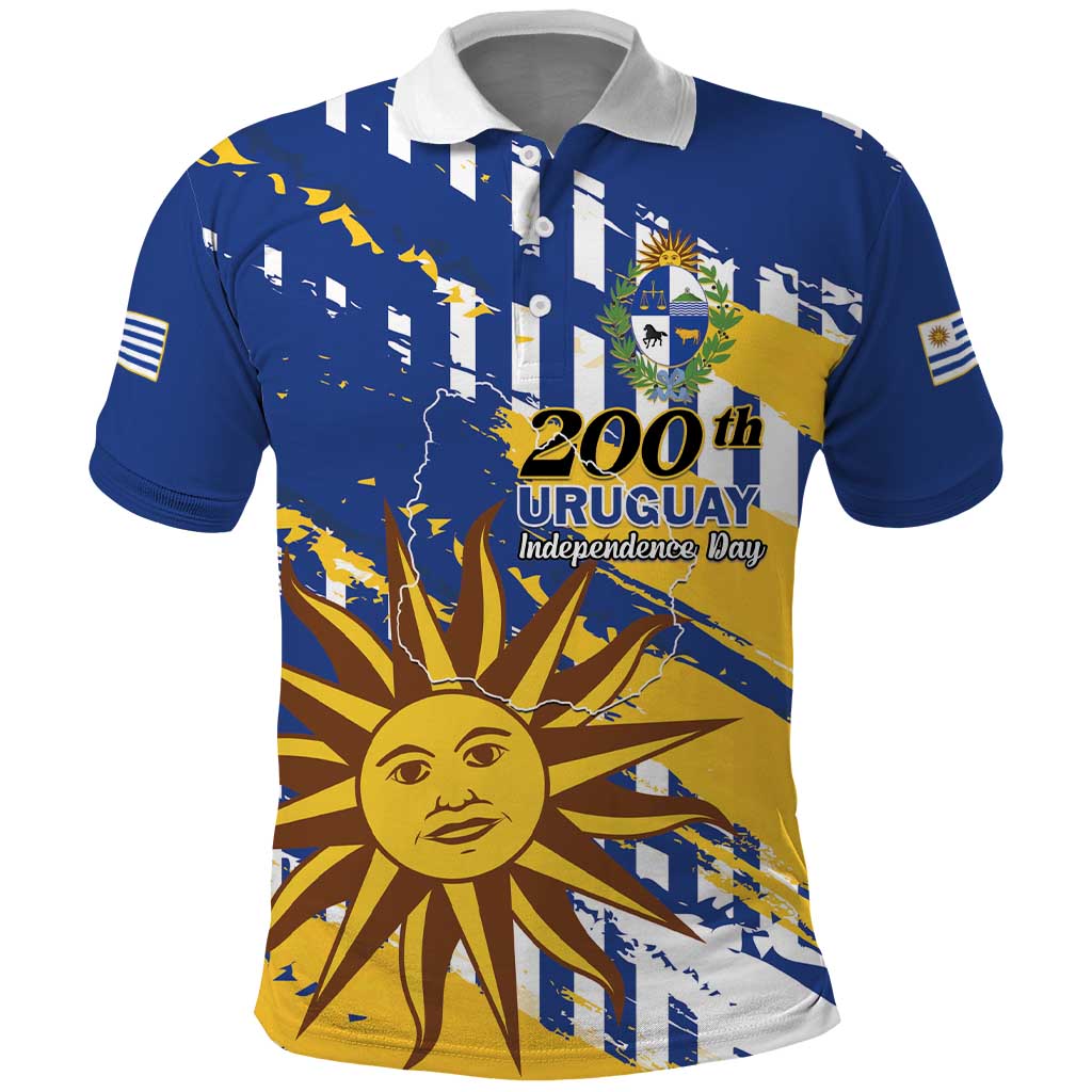 Personalized Uruguay 200th Independence Day Polo Shirt Sol de Mayo Grunge Stylized - Wonder Print Shop