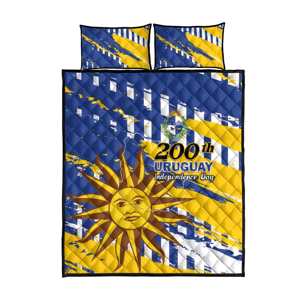 Uruguay 200th Independence Day Quilt Bed Set Sol de Mayo Grunge Stylized - Wonder Print Shop