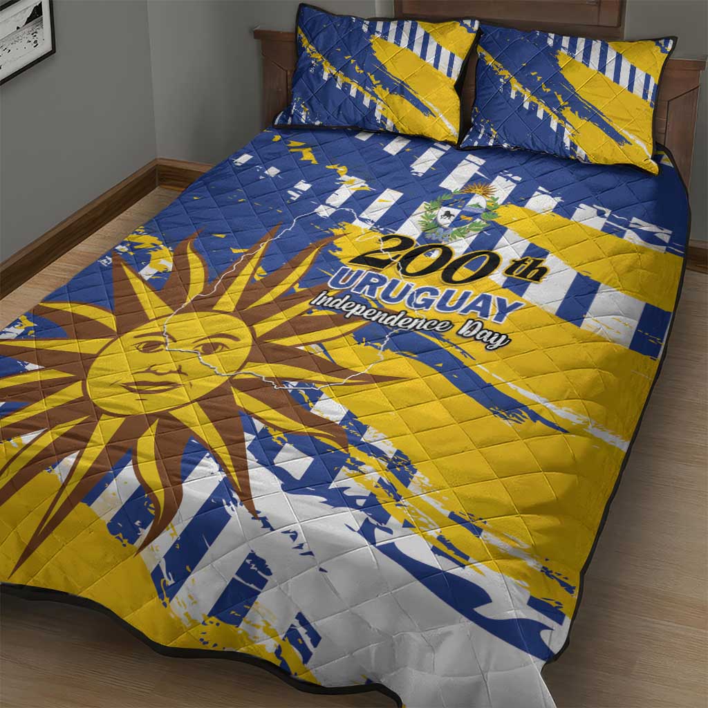 Uruguay 200th Independence Day Quilt Bed Set Sol de Mayo Grunge Stylized - Wonder Print Shop
