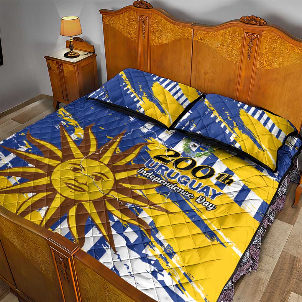 Uruguay 200th Independence Day Quilt Bed Set Sol de Mayo Grunge Stylized - Wonder Print Shop