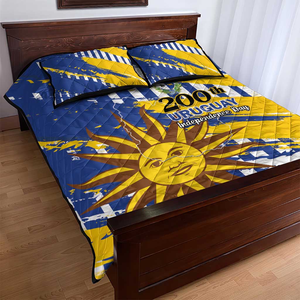 Uruguay 200th Independence Day Quilt Bed Set Sol de Mayo Grunge Stylized - Wonder Print Shop
