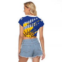 Personalized Uruguay 200th Independence Day Raglan Cropped T Shirt Sol de Mayo Grunge Stylized - Wonder Print Shop