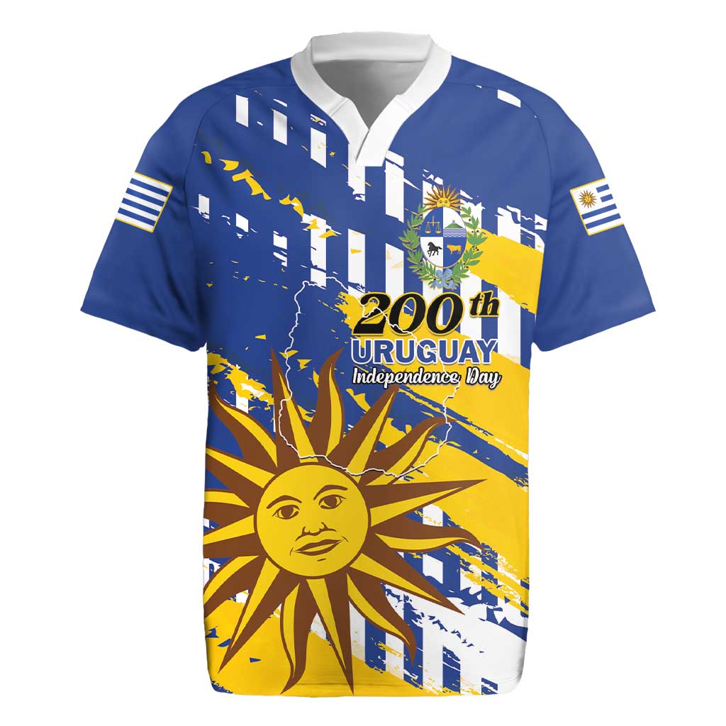 Personalized Uruguay 200th Independence Day Rugby Jersey Sol de Mayo Grunge Stylized - Wonder Print Shop