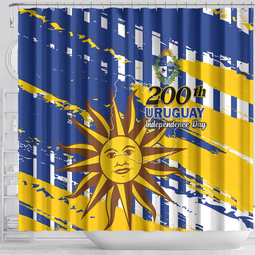 Uruguay 200th Independence Day Shower Curtain Sol de Mayo Grunge Stylized - Wonder Print Shop