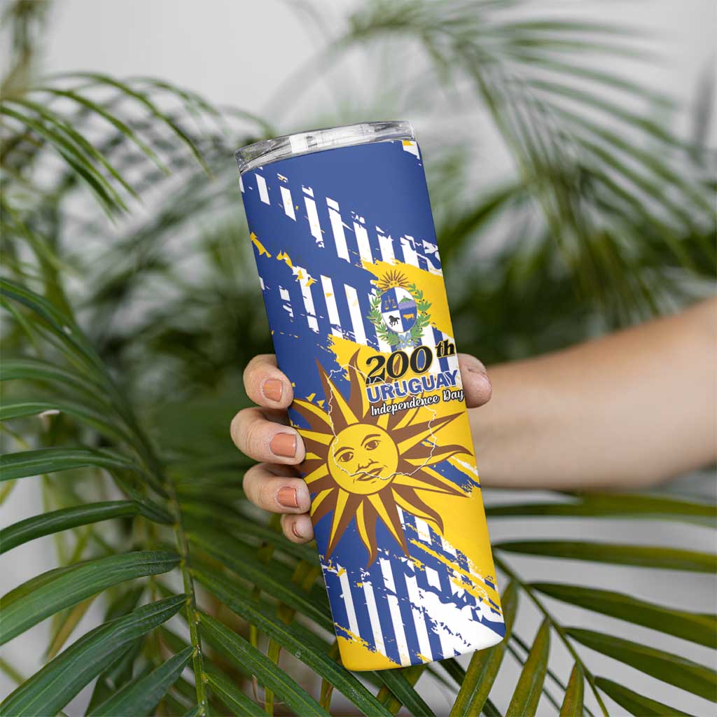 Personalized Uruguay 200th Independence Day Skinny Tumbler Sol de Mayo Grunge Stylized - Wonder Print Shop