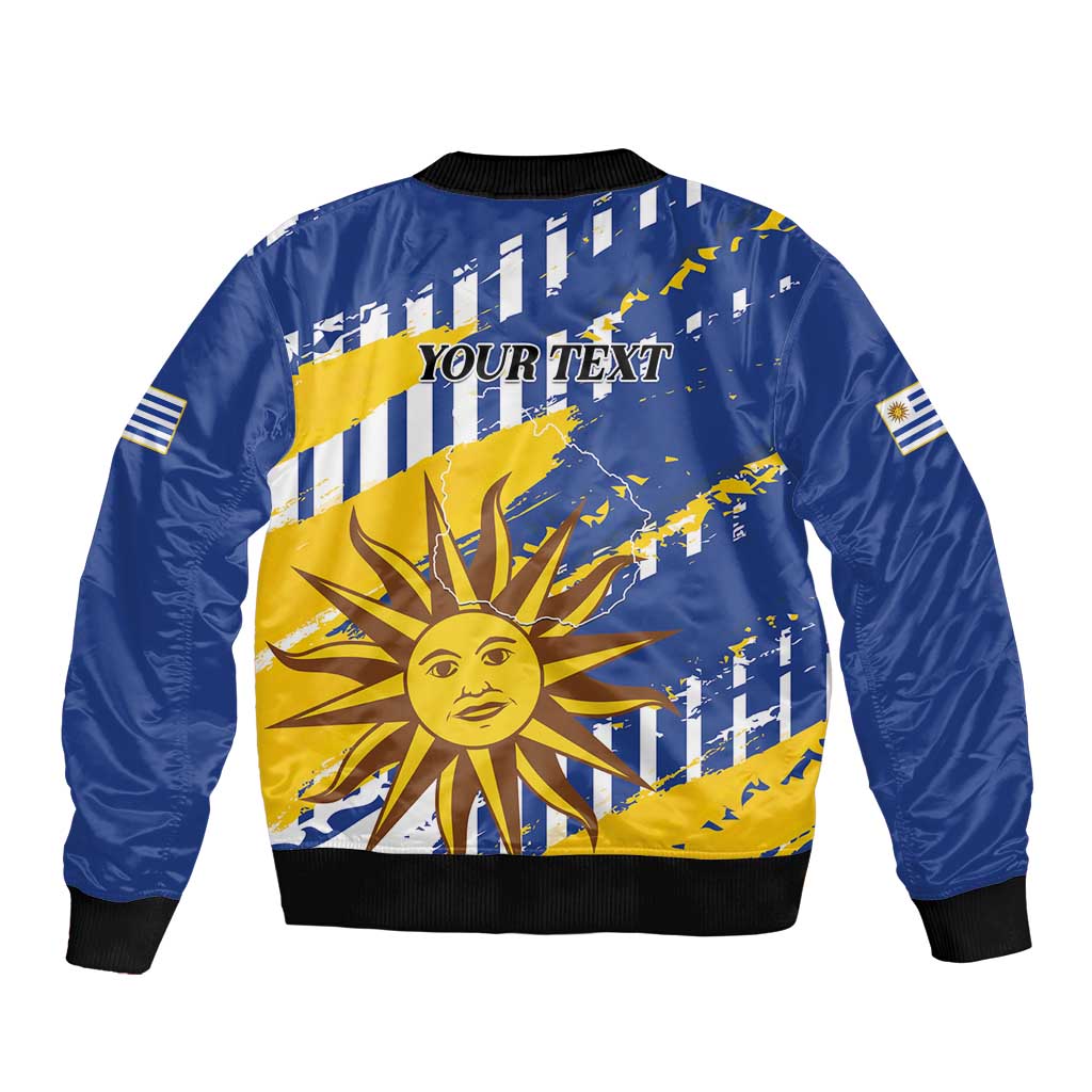 Personalized Uruguay 200th Independence Day Sleeve Zip Bomber Jacket Sol de Mayo Grunge Stylized - Wonder Print Shop