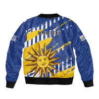 Personalized Uruguay 200th Independence Day Sleeve Zip Bomber Jacket Sol de Mayo Grunge Stylized - Wonder Print Shop